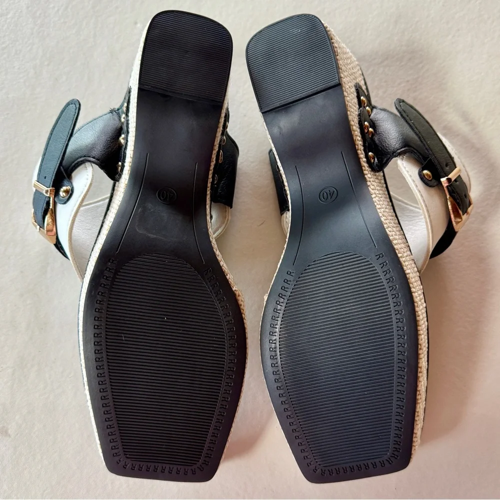 NWT Platform Thong Sandals White Black Adjustable (40) - Picture 13 of 17